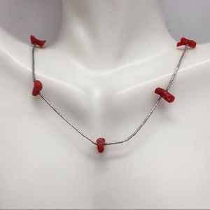 Southwestern Liquid Sterling Silver Coral Necklace.